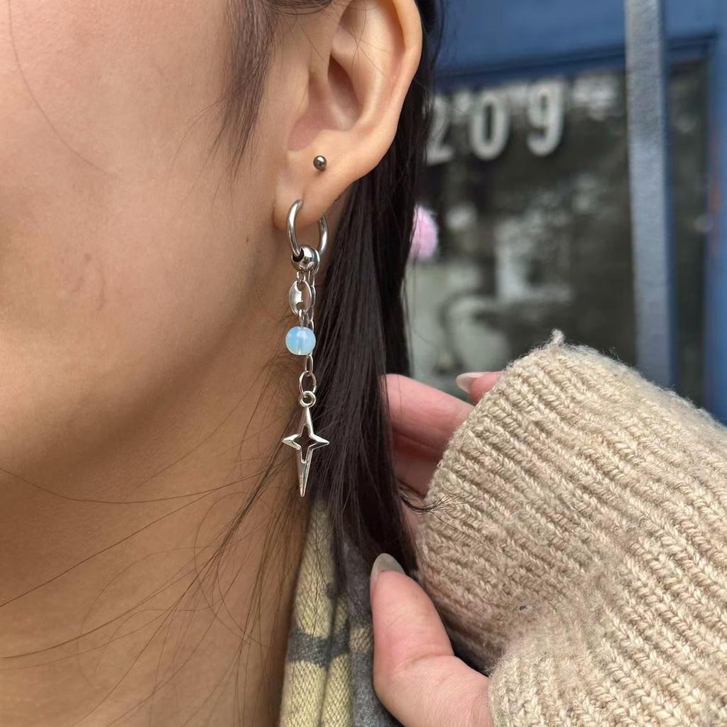 Y2k Goth Polaris Earrings Hypoallergenic Mismatched Opal Black Grunge Alt Cute Trendy Dangly Earrings