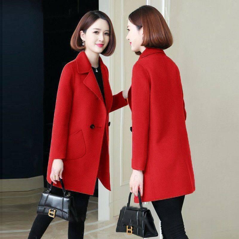 Женское шерстяное пальто средней длины, приталенное, в корейском стиле 2025, для миниатюрных, свободного кроя, на осень/зиму