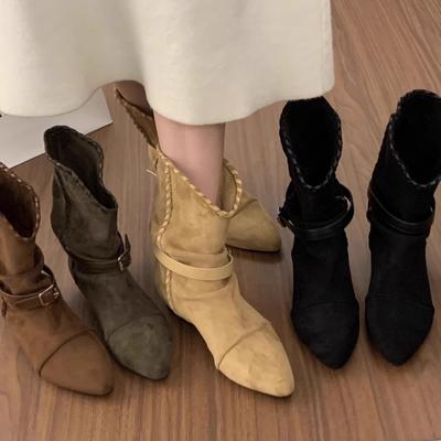 Версия из коровьей кожи, ретро остроносые плиссированные короткие ботинки для женской осени и зимы, новые нишевые британские ботинки на платформе с ворсом для женщин