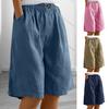Women Summer Shorts Elastic Waist Straight Solid Color Pockets Loose Casual Side Pants Knee Length Lady Commute