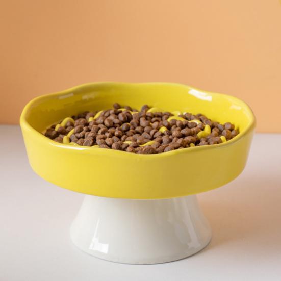 Raised Pet Slow Feeder Bowl, Ceramic Slow Down Eating Food Bowl, Anti Vomiting Food Dish for Small Medium Dogs & Cats