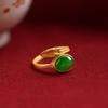 Retro Court Style Green Leaf Hetian Jade Feather Ring for Women