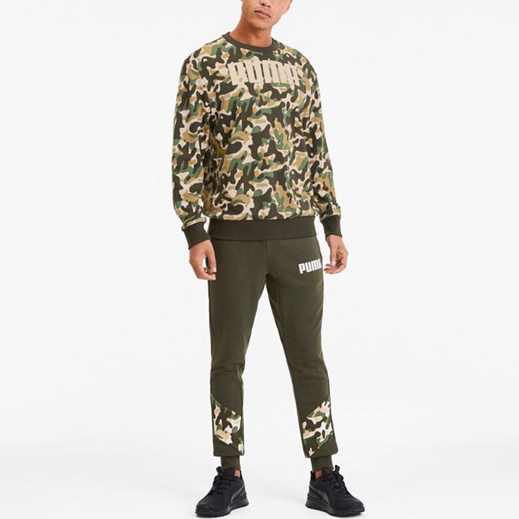 Puma Rebel Camo Logo Print Crewneck Sweatshirt Men Sweatshirt Dark-Green 582776-80