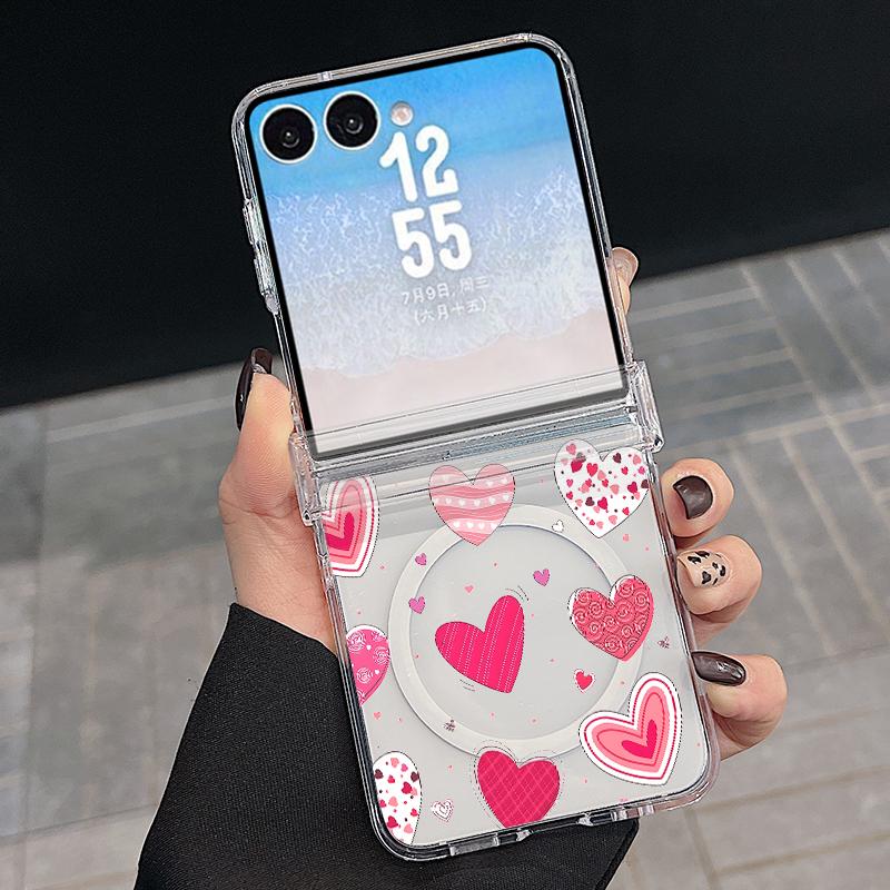Чехол в конфетных цветах с сердечками для Samsung Galaxy Z Flip 8 7 FE 6 5 4 Flip7 Flip6 Flip8 Магнитный с петлей для Magsafe Жесткая складная крышка для телефона