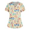 Plus Size Cute Printed Scrub Working Uniform Tops For Women  Cross V-Neck Short Sleeve Fun T-Shirts Workwear Tee with Double Pockets