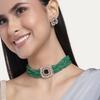 Комплект колье-колье квадратной формы с покрытием из розового золота и зелеными бусинами для женщин