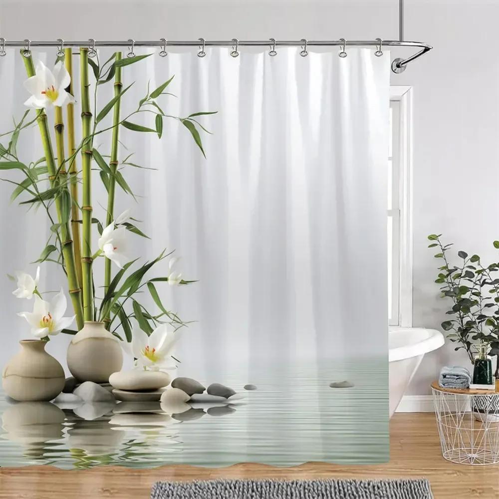 Elegant Lotus Pond Shower Curtain - Traditional Chinese Landscape Design for Modern Bathroom Décor, Waterproof & Easy Care