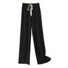 Summer Casual Pants Elastic High Waist Adjustable Drawstring Long Trousers Solid Color Pleated Straight Wide Leg Pants