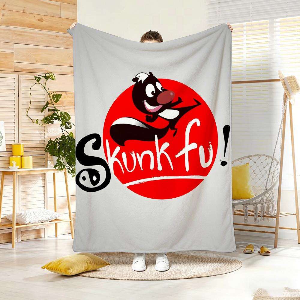 Kids Cartoon S-Skunk Fu Throw Lightweight 240g Flannel Blanket Soft Skin-friendly for Summer Cooling