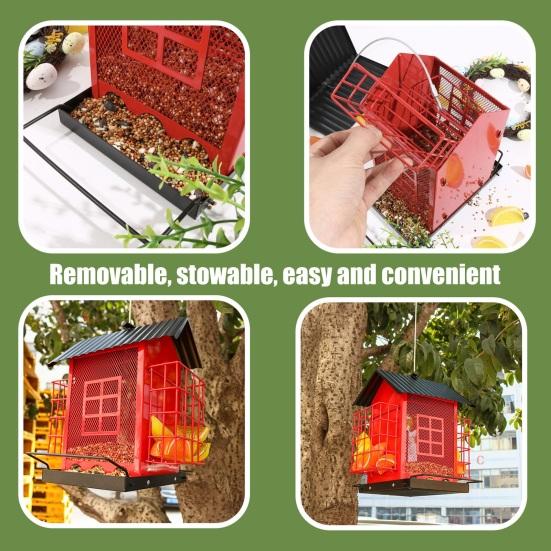 Birds Feeder for Outdoors Hanging Metal Mix Seeds Feeder with Double Suet Cage Outside Wild Birds Feeder for Garden Backyard Decor