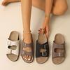 Thick-soled Retro Slippers Women's Summer New Outer Wear Double Belt Buckle Multi-color One-word Cool Slippers Women