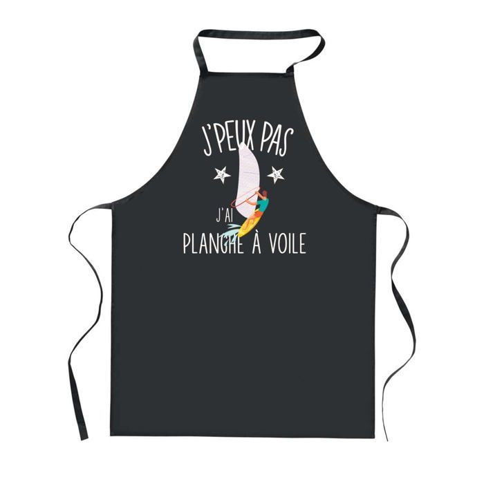 Tablier de cuisine - PLANETEE - J'peux Pas Planche à Voile - Noir - Impression bretonne - 90x60 cm