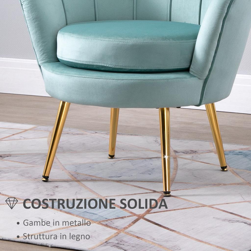 Blue Velvet Vintage Design Armchair, Bedroom Armchair with High Backrest 76x67x74cm, Green
