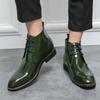 Men Motorcycle Casual Boots Green Leather Brogue Large Size Ankle Boots Wingtip Dress Formal Tuxedo Wedding Derby Boots