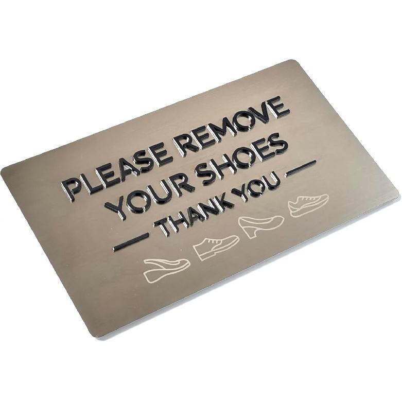 Kubik Letters Please Remove Your Shoes Sign – Kindly Take Off No Shoes Sign for House and Front Door - Stainless Steel 304 - Raised Letters and