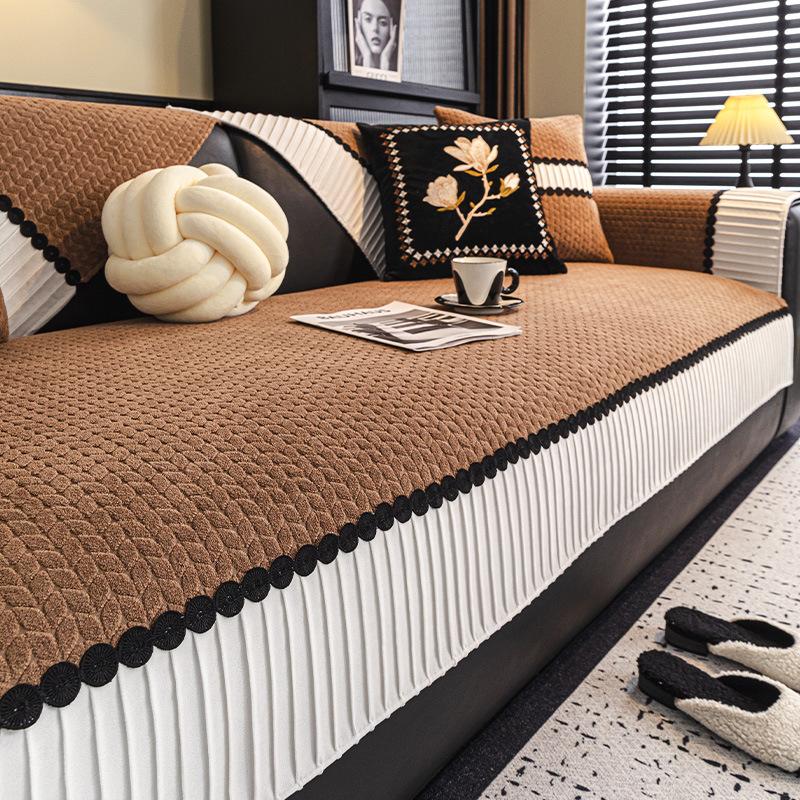 Cream Style Sofa Cover Splicing Jacquard Sofa Cover Thicken Living Room Couch Cushion Anti-slip Four Season Universal Sofa Towel