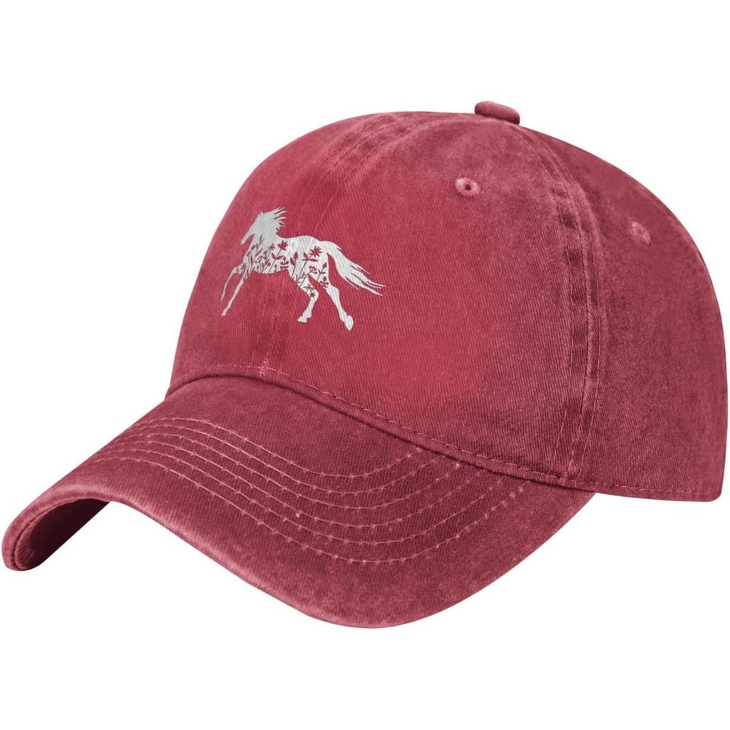 Floral Silhouette Horse Baseball Cap Washed Cotton Adjustable Trucker Hat for Unisex Casual Outdoor