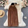 Ayollar Koreya Yirtig'i Uzun Yubka Korduroy Slim Qalin Streetwear Vintage Kuz Bodycon Yubka