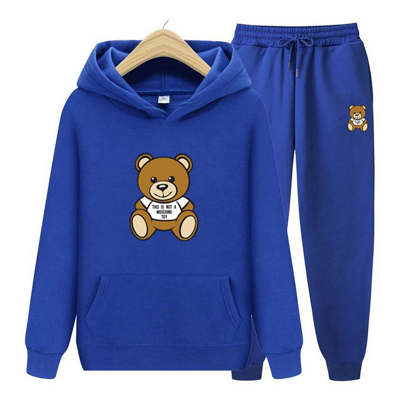 Новые осенне-зимние толстовки с принтом «Маленький медвежонок» + брюки для мужчин и женщин, повседневные толстовки с капюшоном, спортивная одежда, мужской флисовый костюм с капюшоном