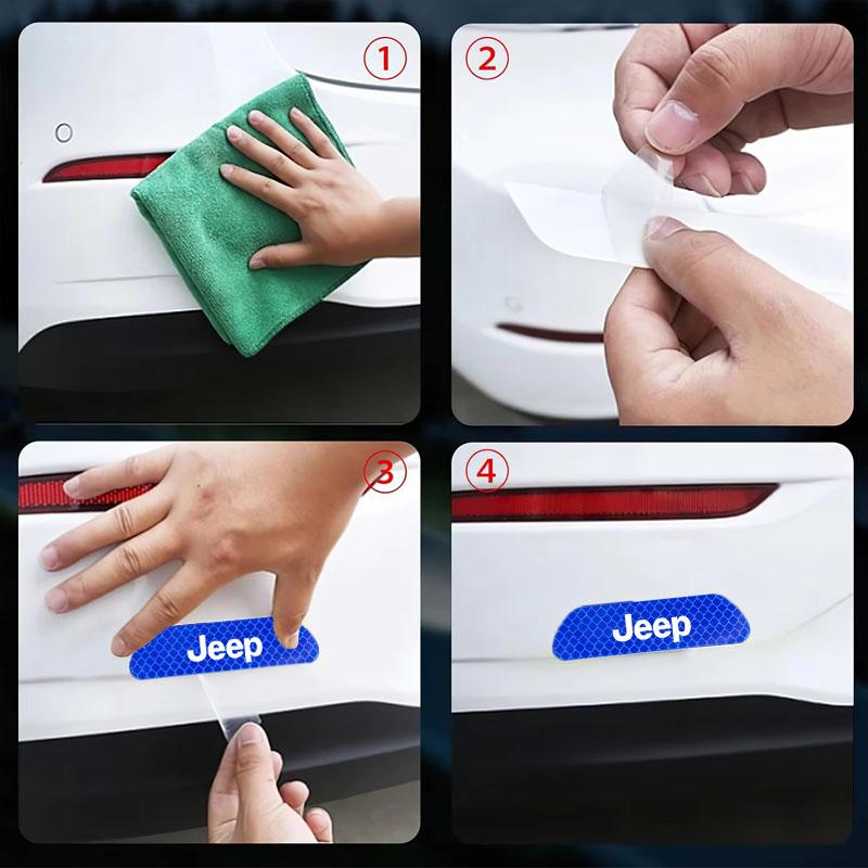 4Pcs Car Door Reflective Stickers Safety Warning Mark For Jeep Wrangler Rubicon Renegade Compass Grand Cherokee Patriot Liberty AMV1