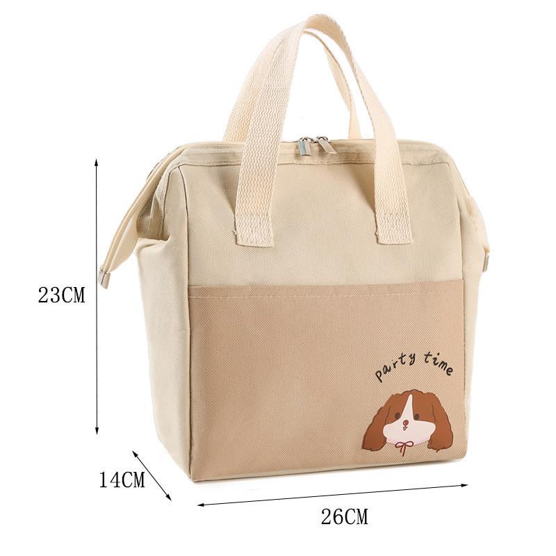 Cute Insulated Lunch Bag With Carry Handle Animal And Letter Prints For School