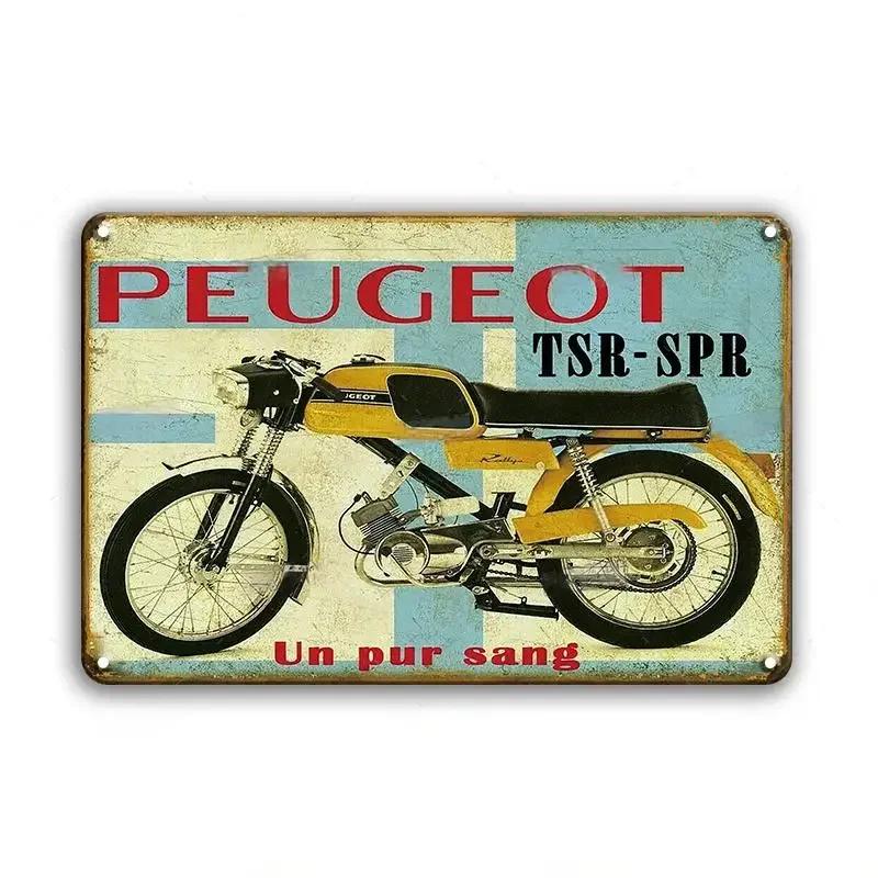 Винтажный мотоцикл Декоративная металлическая пластина Постер Ржавая потертая жестяная вывеска Декор для стен гаража бара Поделки Табличка Жестяные вывески