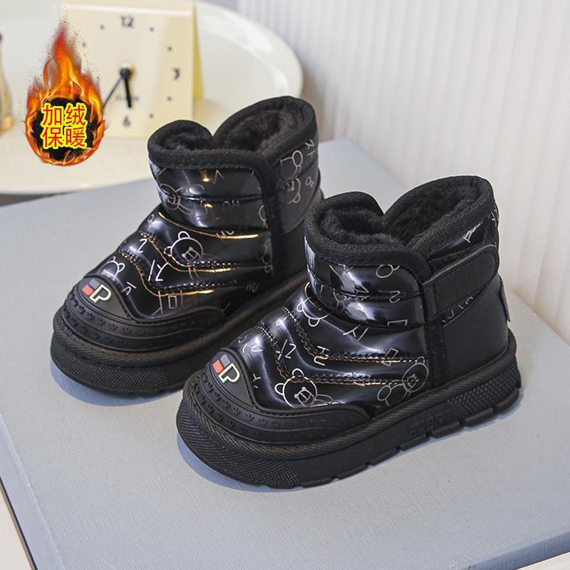 Детская обувь Модные зимние ботинки с хлопковыми вставками и рисунком из мультфильмов Теплые зимние ботинки для девочек с мягкой подошвой Теплые плюшевые кроссовки для мальчиков Botas Niña