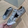 Мода Весна Лето Мода Повседневные Низкие Блестящие Шнурки Обувь Женская Круглый Носок Пэчворк Алмазный Каблук Плоская Подошва Спортивная Обувь