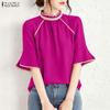 Women Stand Collar Loose Casual Half Sleeve Blouse