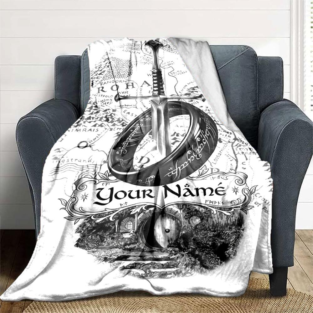 Lord Rings Customize Text Blanket Multi-purpose Personalized Blanket Ultra-Soft Throw For Bedding Livingroom Chair Seaside for All Occasions