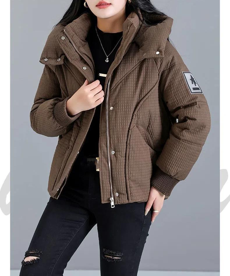 Women's Autumn and Winter Jackets Solid Color Hooded Thick Loose Windproof Short Women's Jacket