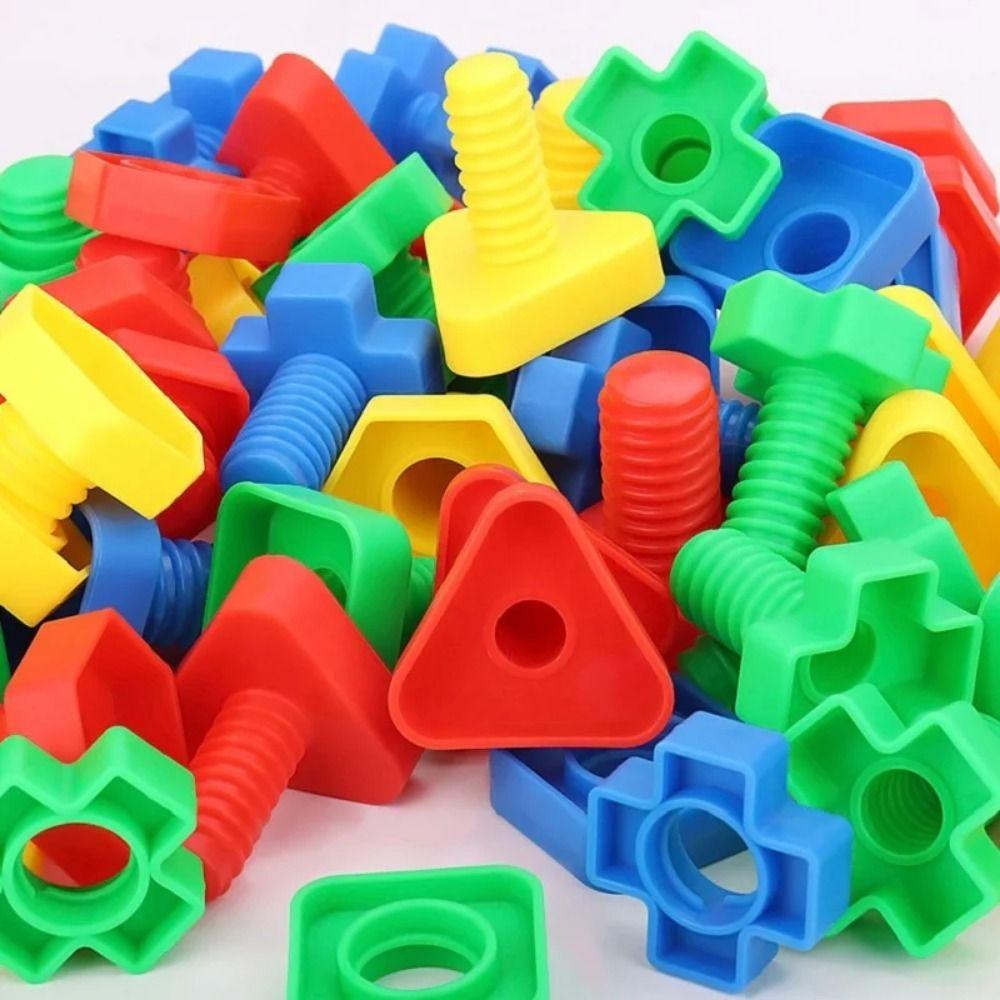 Educational Plastic Insert Blocks Montessori Nut Shape Toys Screw Building Blocks Kids Gift