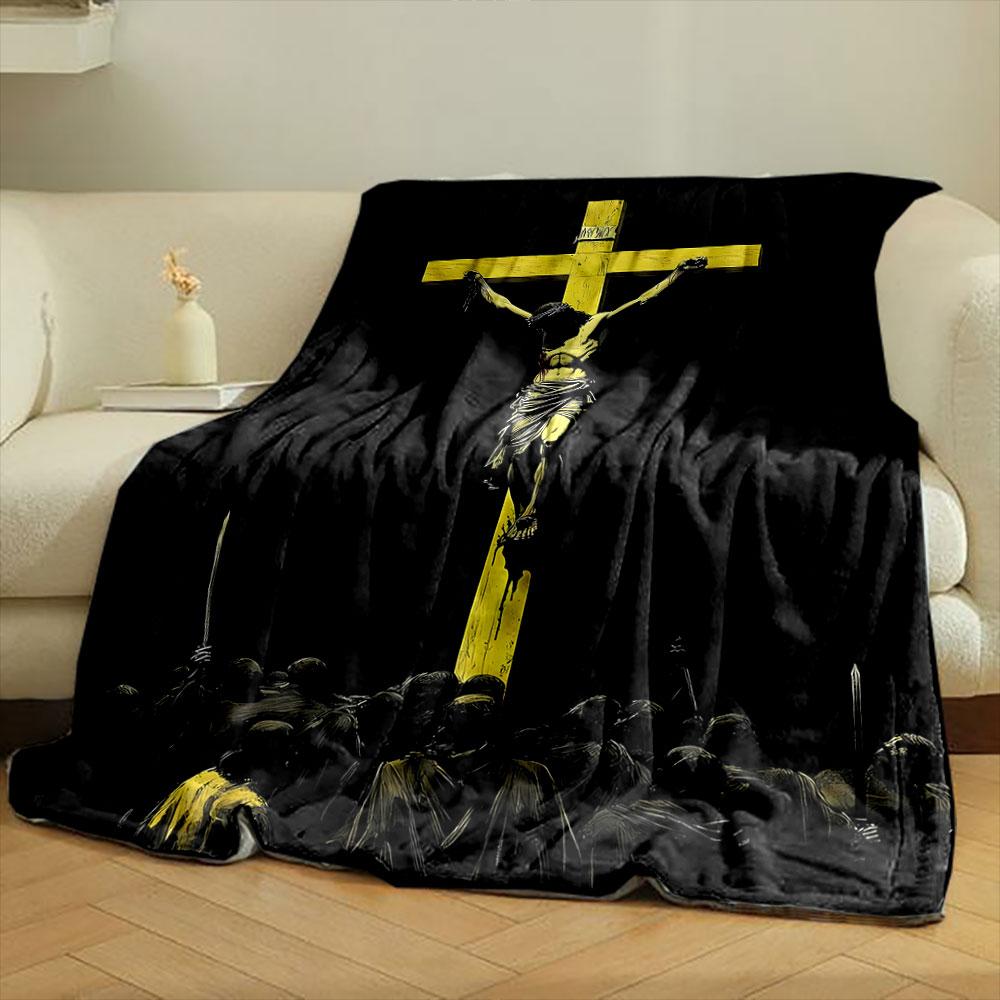 Jesus on Cross Blanket Printed Blanket for Living Room Bed Couch lunch break Soft Cozy Blanket for Friend's festival Gift