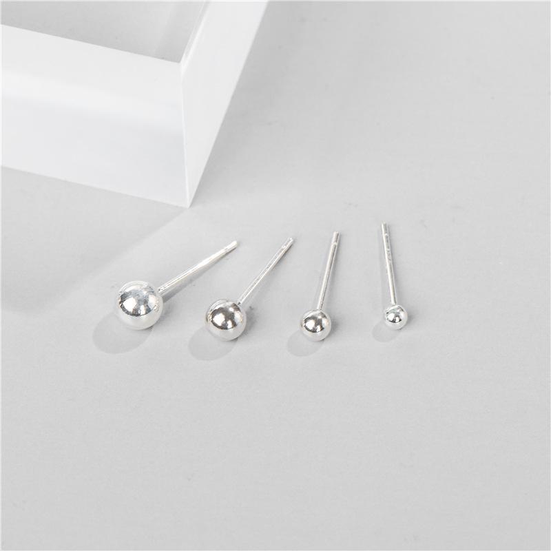 Sterling Silver S925 Round Bead Earrings for Women, Fashionable Mini and Simple Design, Basic Silver Bean Style.