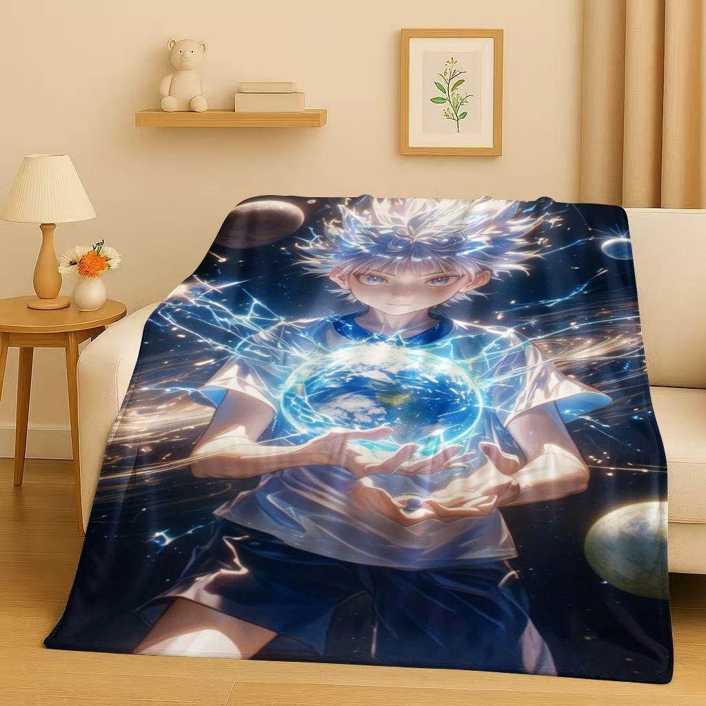 3D Anime Hunter X Hunter Killua Zoldyck Cartoon HXH Flannel Blanket,Ultra Soft Warm Plush Throw for Home Bedroom Bed Sofa Cover