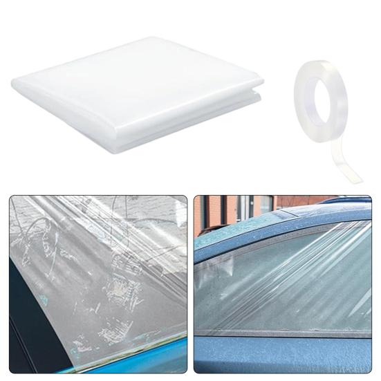 Broken Window Cover with Nanometer Double-Sided Tape Pre-Cut Transparent PVC Car Window Covering Film Broken Glass Replacement Temporary Car Glass Fix