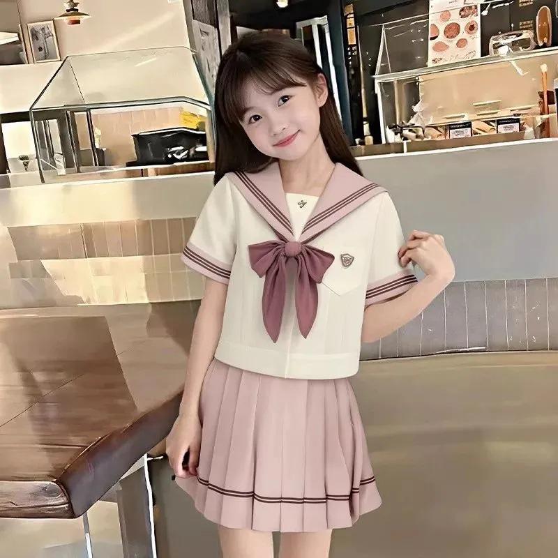 Girls' Summer Sailor Suit: Cute Navy Collar & Pleated Skirt Two-Piece JK Uniform