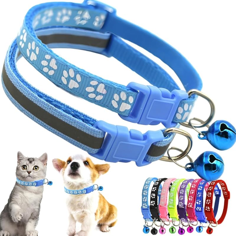 Pink Extra Small Dog Collar with Bell, 2-Pack Puppy Collar with Bells Reflective Kitten Cat Collars Adjustable Buckle for Tiny Little XS XSmall Small
