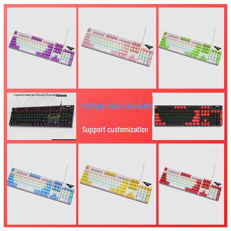 FVQ302 Проводная механическая игровая клавиатура - Светящаяся подсветка, Синие переключатели