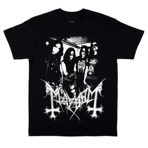 Мужская футболка Rock Band Mayhem Black Metal Футболка Винтажная 100% Хлопок Короткий рукав Круглый вырез Футболка Женская EU Размер Унисекс Топы