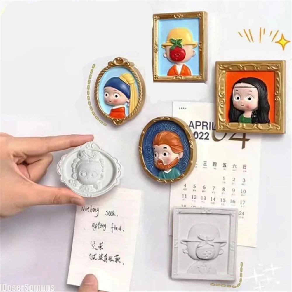6 шт. DIY Ван Гог Мона Лиза магнит на холодильник мультфильм известная картина магнитная наклейка 3D смола украшение для дома милый