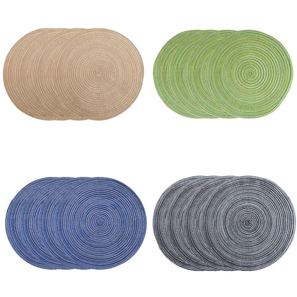 4pcs Braided Woven Place Mats Washable Table Place Mat Round Placemats Coasters  for Dining Table
