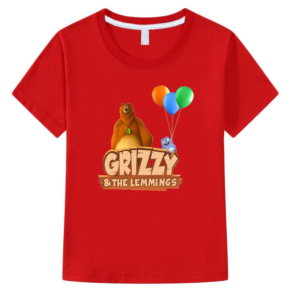 Grizzy and The Lemmings T-Shirts Girl Cartoon Print Funny Kids T Shirt Summer Children Clothes 100%Cotton Baby Boys Graphic Tee