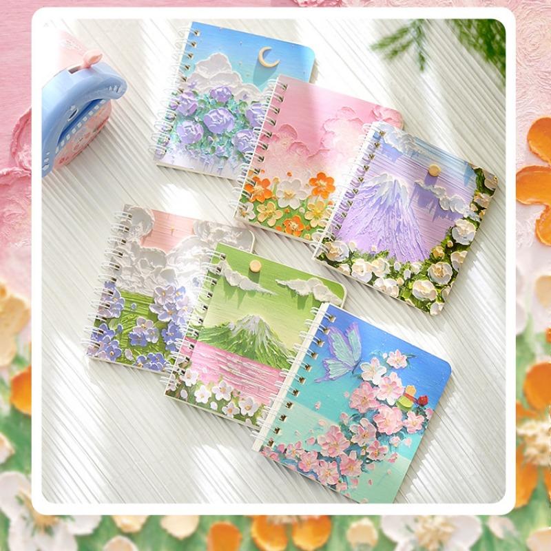 1 шт., маленький A7 эстетический блокнот для детей, масляная живопись, пейзажные блокноты со сценарием, портативный карманный блокнот для скрапбукинга