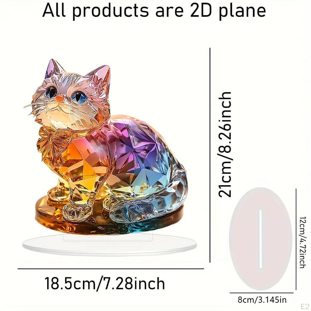 Colorful Cat Ornament 2D Flat Acrylic Handmade Tabletop Decoration Desktop for Bedroom