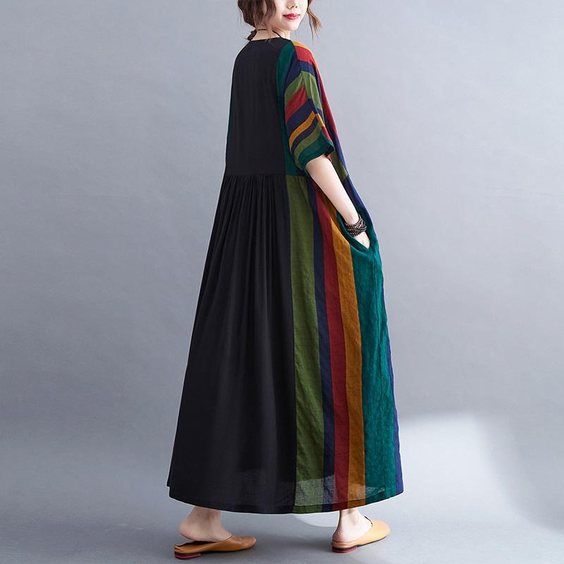 Short Sleeve Plus Size Cotton Women Casual Loose Long Dress