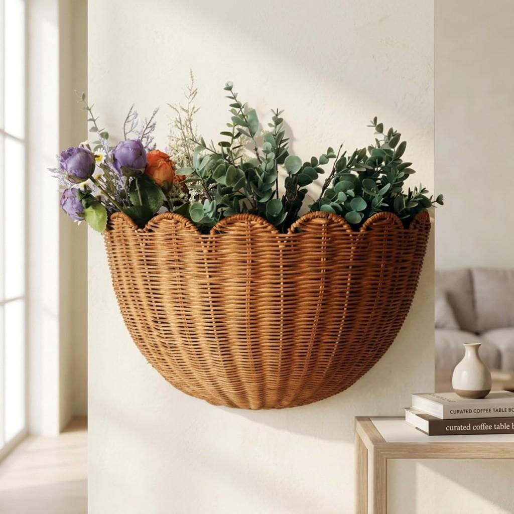 Pastoral rattan weaving wall hanging storage basket Home furnishing B   B decoration toy sundries storage basket Flower basket rattan weaving storage
