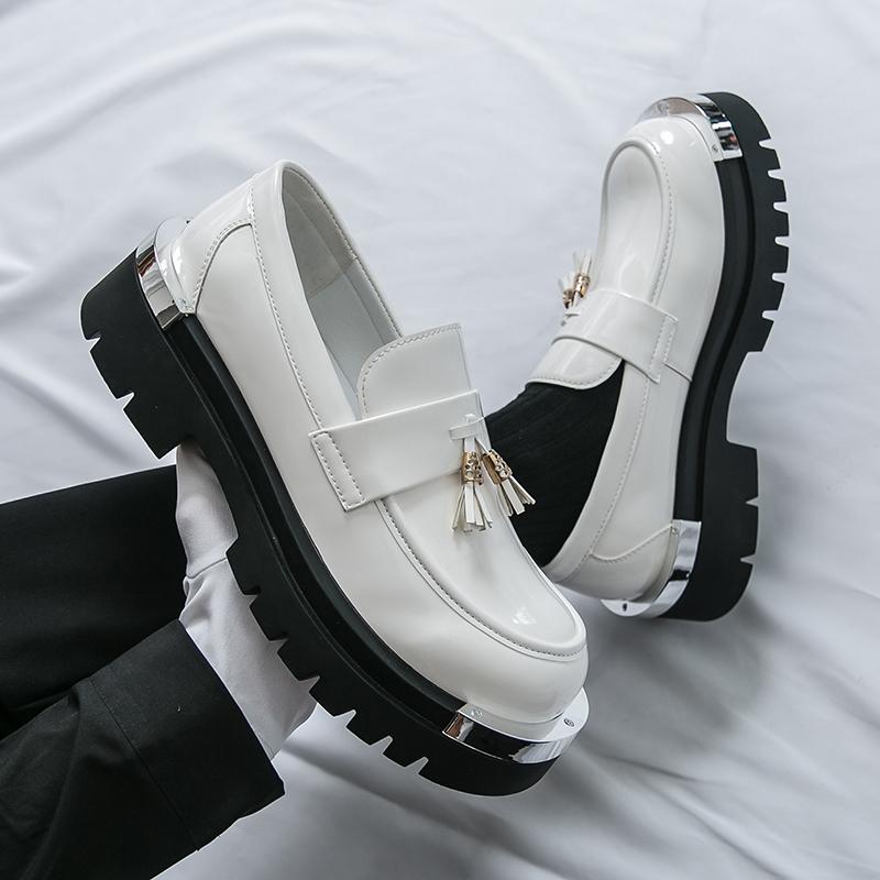 Классические мужские лоферы Черно-белые Мужские На толстой подошве Прочные Повседневные Удобные Модные Туфли с бахромой Социальные туфли Размеры 38-46