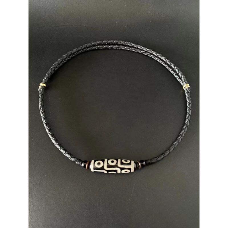 Ожерелье с подвеской из бусины Дзи: Янтарь, Кожа и Плетеный Шнур для Мужчин и Женщин