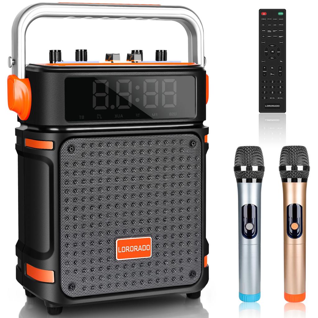 Беспроводной микрофонный комплект динамиков, совместимый с Bluetooth, портативная караоке-машина с 2 беспроводными микрофонами, комплект PA, 40 Вт, высокопроизводительный портативный динамик